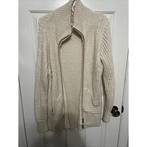 Pilcro Anthropologie Full Zip Cable Knit Wool Blend Cardigan Sweater - Cream XS